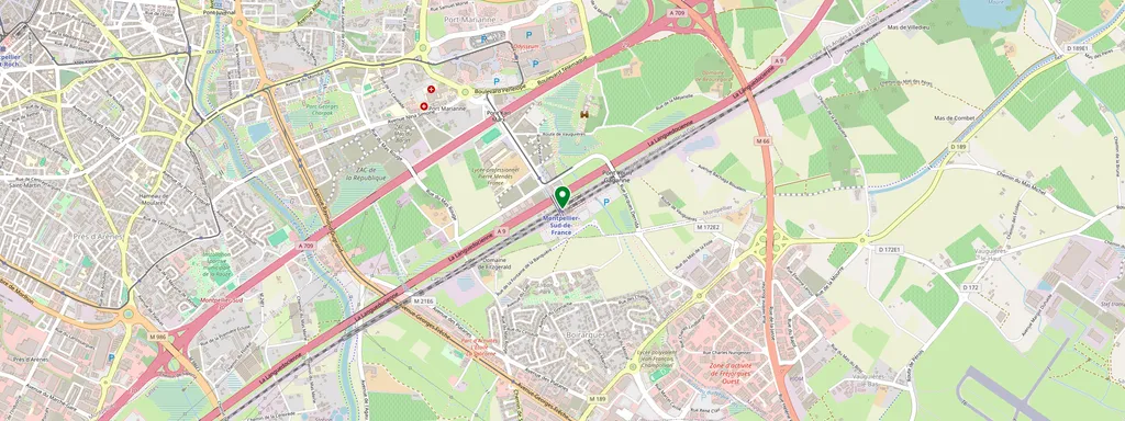 Mapa que muestra la ubicación de Montpellier Sud de France