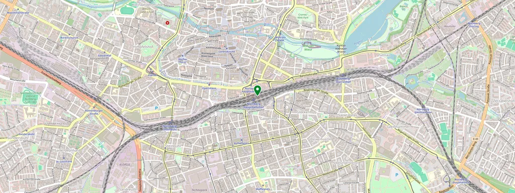 Mappa che mostra la posizione di Nürnberg Hbf