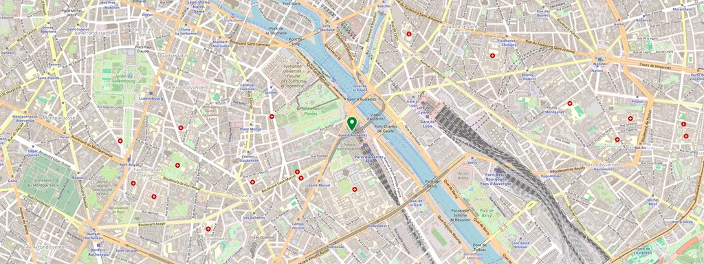 Karta som visar var Paris Austerlitz ligger