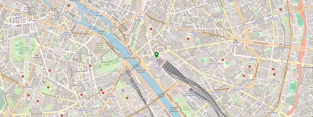 Karta som visar var Paris Gare de Lyon ligger