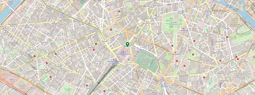 Karta som visar var Paris Montparnasse ligger