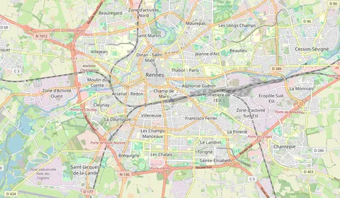 Kaart met de locatie van Rennes