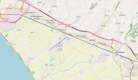 Mapa que muestra la ubicación de Salerno Aeroporto Costa d’Amalfi