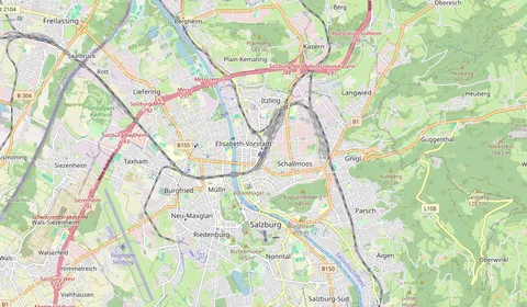 Mappa che mostra la posizione di Salzburg Hbf