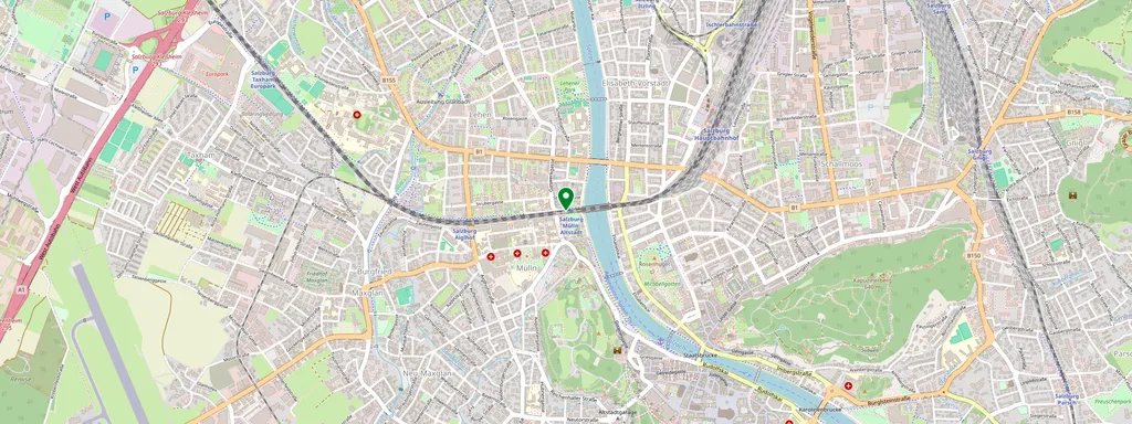 Kaart met de locatie van Salzburg Mülln-Altstadt