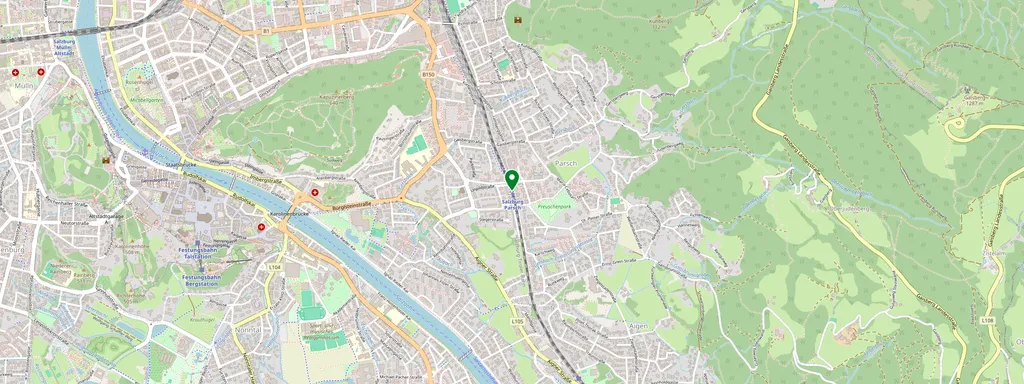 Kaart met de locatie van Salzburg Parsch Bahnhof