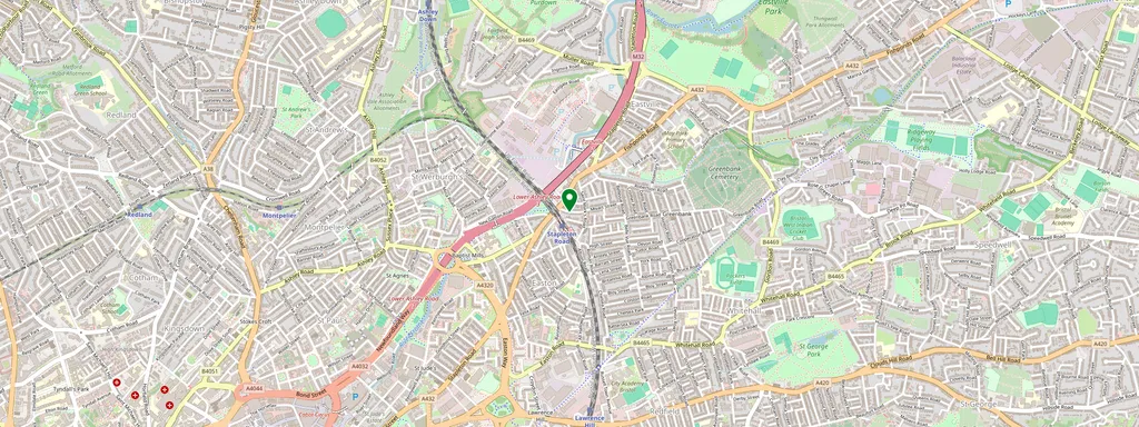 Map showing the location of Stapleton Road