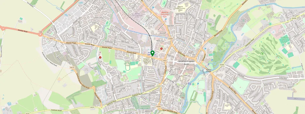 Karta som visar var Stratford-upon-Avon ligger