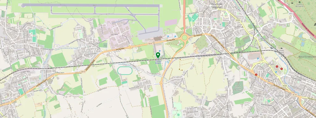 Kaart met de locatie van Trieste Aeroporto