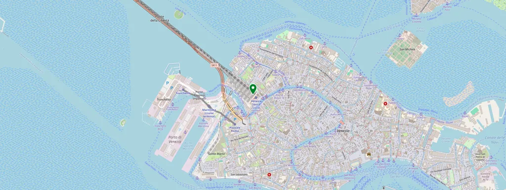 Karta som visar var Venezia Santa Lucia ligger