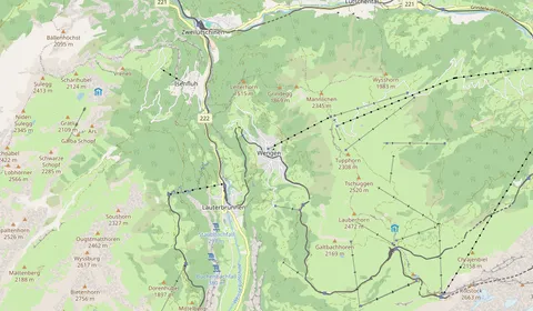 Kaart met de locatie van Wengen