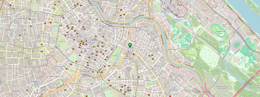Kaart met de locatie van Wien Mitte