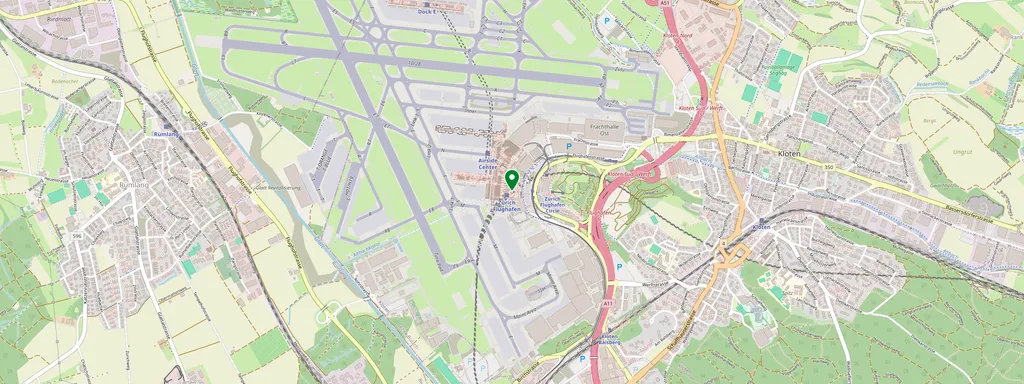Mapa que muestra la ubicación de Zürich Flughafen