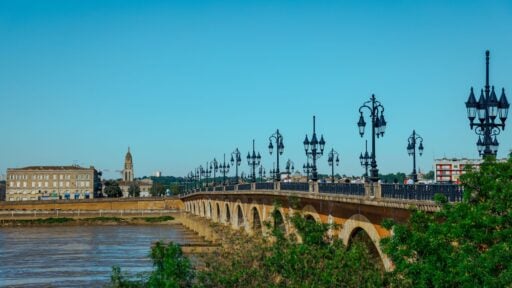 Pont de Pierre and riverside buildings in Bordeaux
