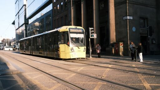 Manchester tram in the city centre near the central train stations