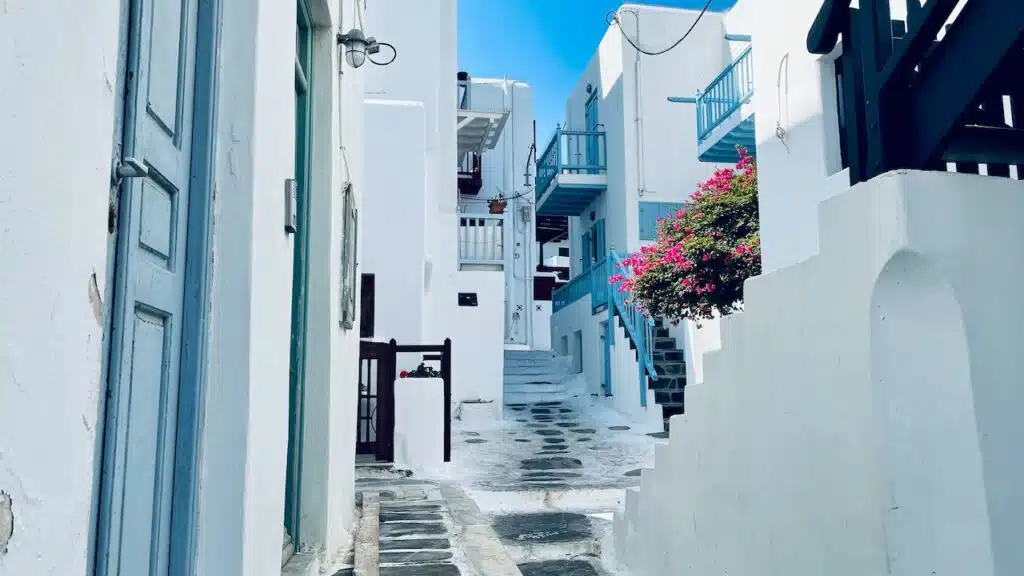Whitewashed alley on a Greek island